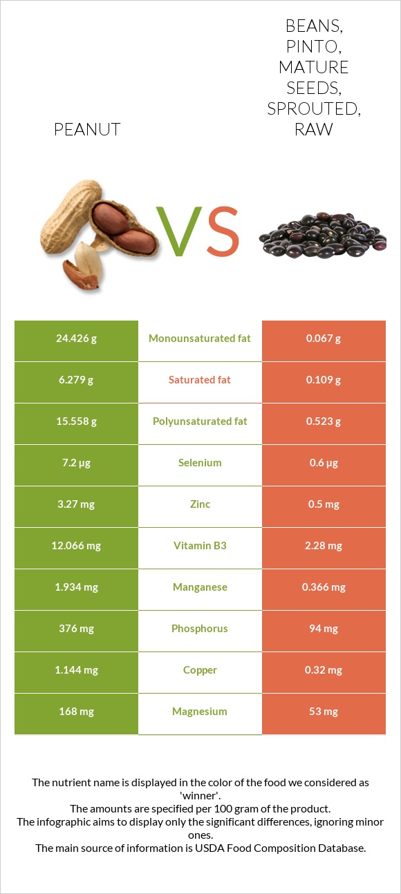 Peanut Vs Beans Pinto Mature Seeds Sprouted Raw In Depth