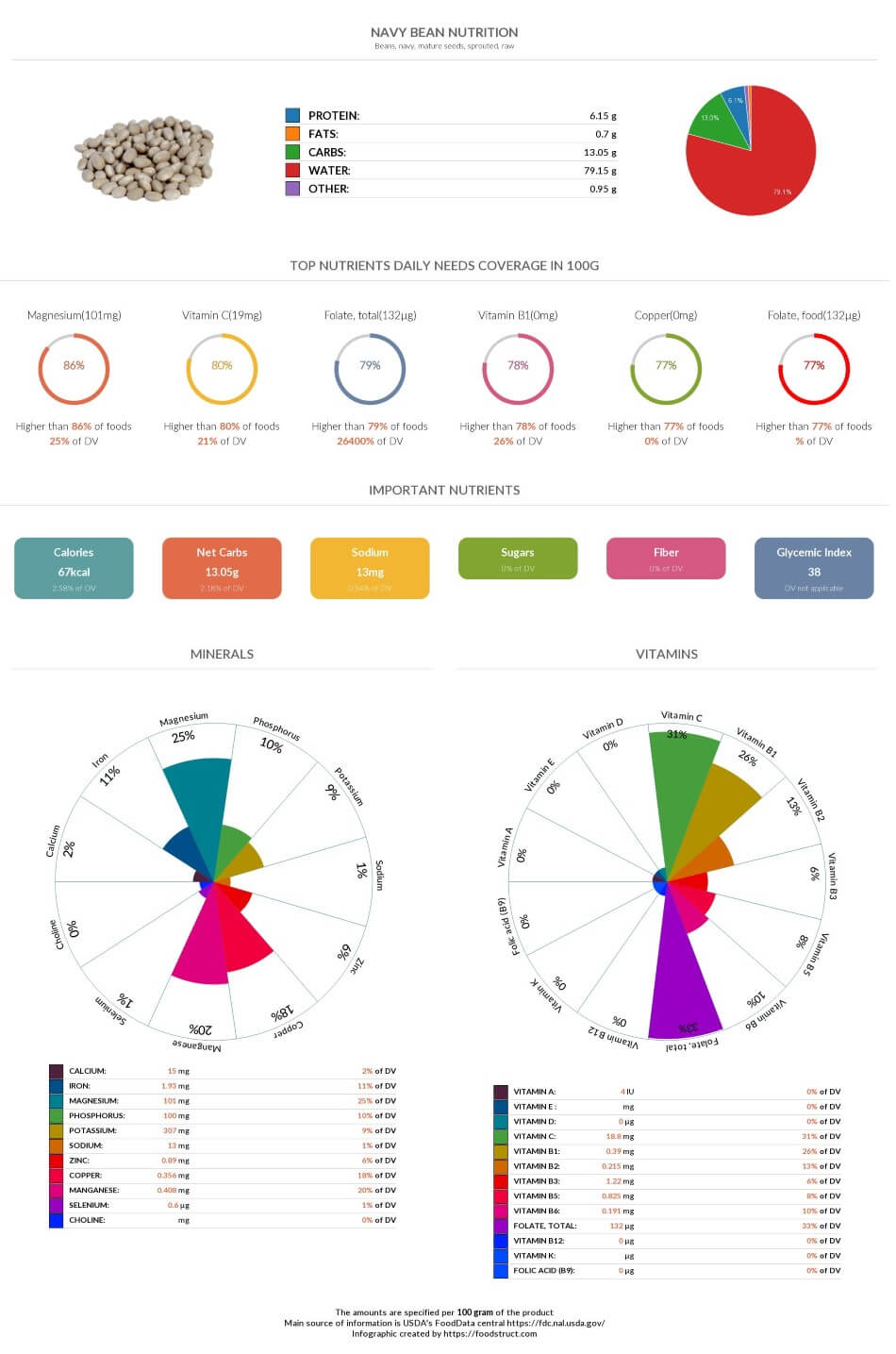 Navy bean nutrition chart, glycemic index and rich nutrients