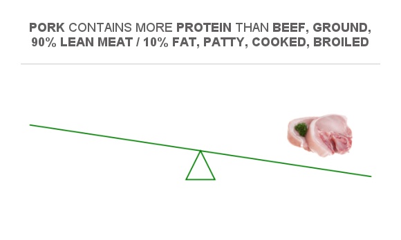 Compare Protein In Beef Ground 90 Lean Meat 10 Fat Patty Cooked Broiled To Protein In Pork