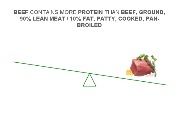 Compare Protein in Beef, ground, 90% lean meat / 10% fat, patty, cooked ...