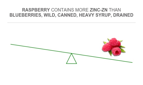 Raspberry Contains Compare Zinc in Blueberries, wild, canned, heavy syrup, drained to Zinc ...