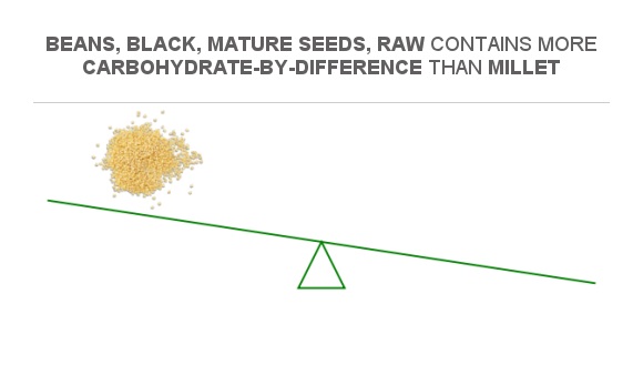 Compare Carbs in Millet to Carbs in Beans, black, mature seeds, raw