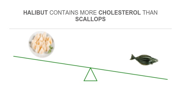 Compare Cholesterol in Scallops to Cholesterol in Halibut