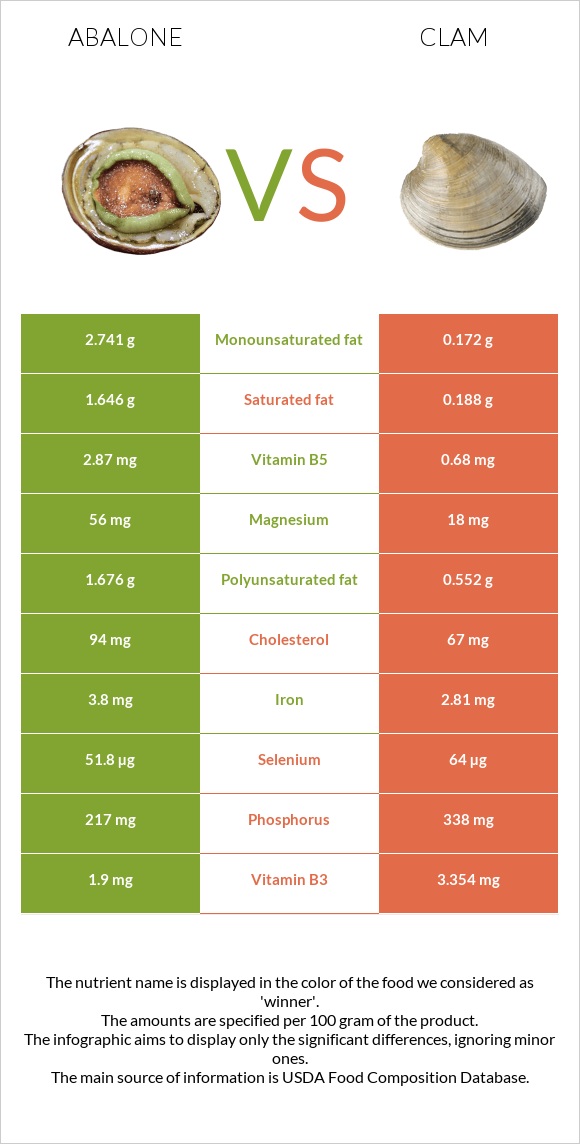 Abalone vs Clam infographic