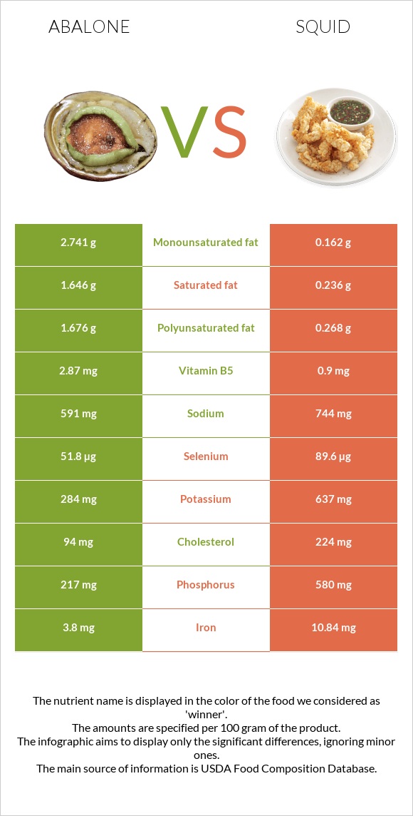 Abalone vs Տապակած կաղամար infographic