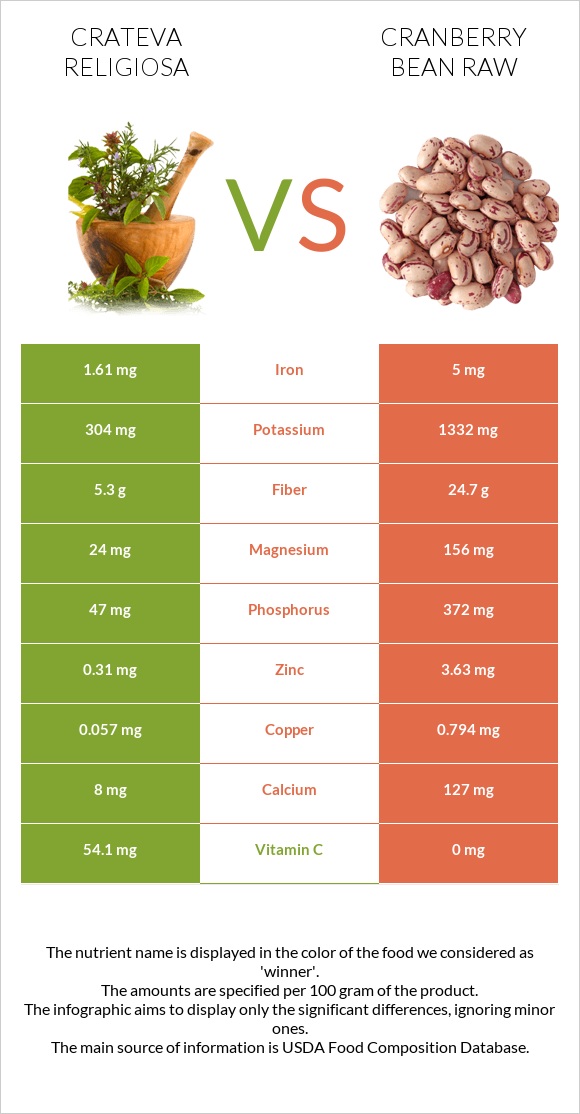 Crateva religiosa vs Cranberry bean raw infographic