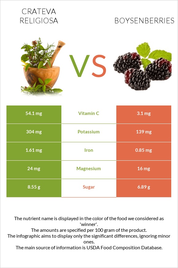 Crateva religiosa vs Բոյզենբերրի infographic