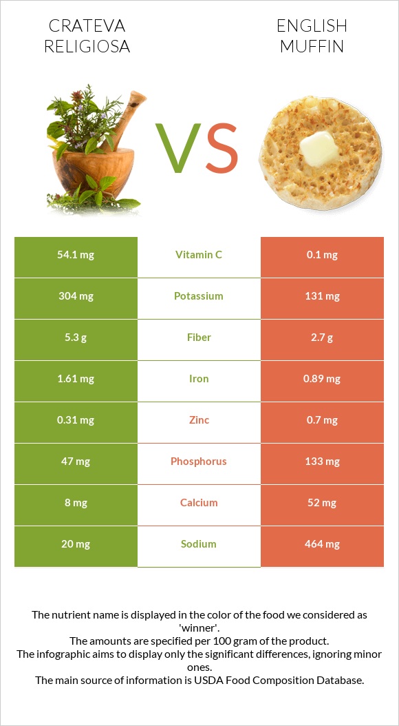 Crateva religiosa vs English muffin infographic