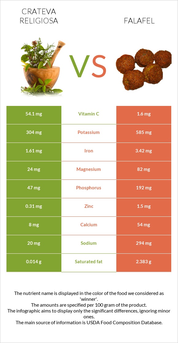 Crateva religiosa vs Ֆալաֆել infographic