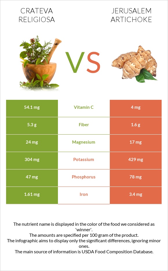 Crateva religiosa vs Jerusalem artichoke infographic
