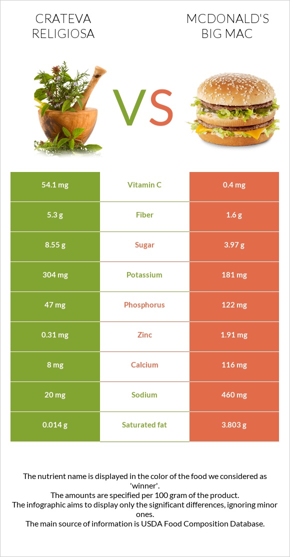 Crateva religiosa vs McDonald's Big Mac infographic