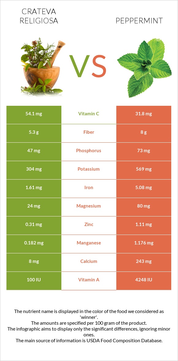 Crateva religiosa vs Peppermint infographic