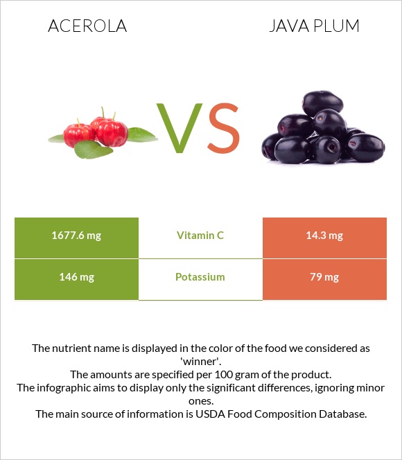 Acerola vs Java plum infographic