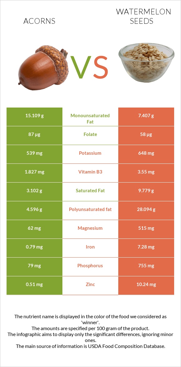 Acorns vs Watermelon seeds infographic