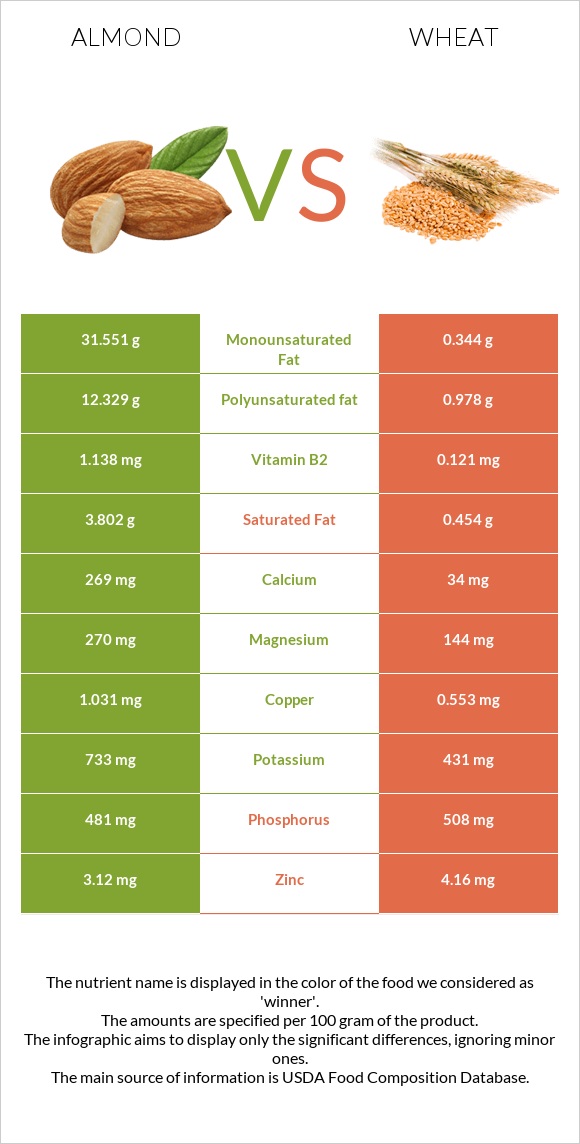 Almond vs Wheat infographic