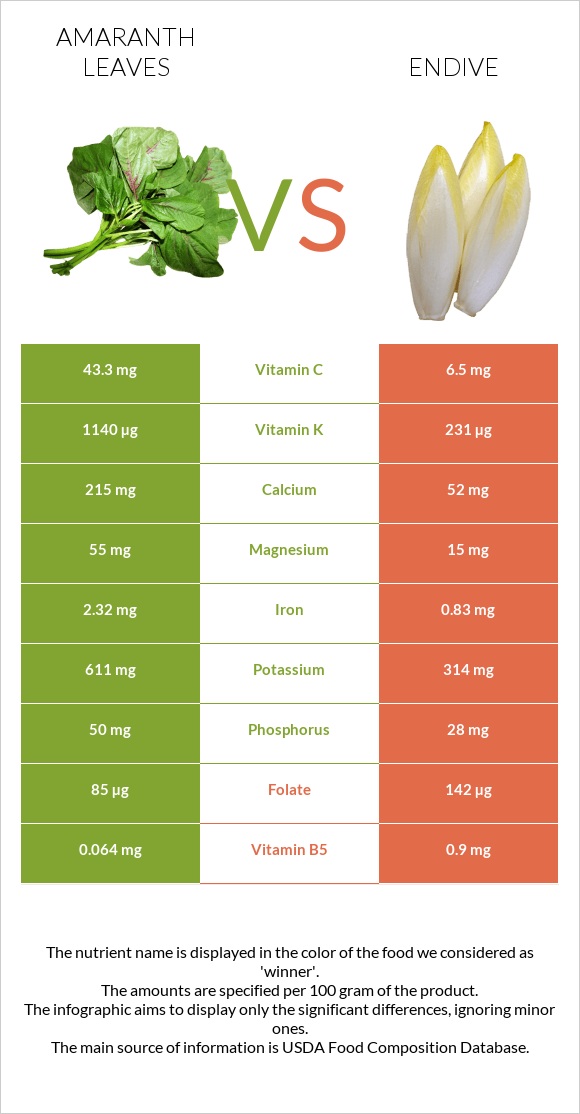 Amaranth leaves vs Endive infographic