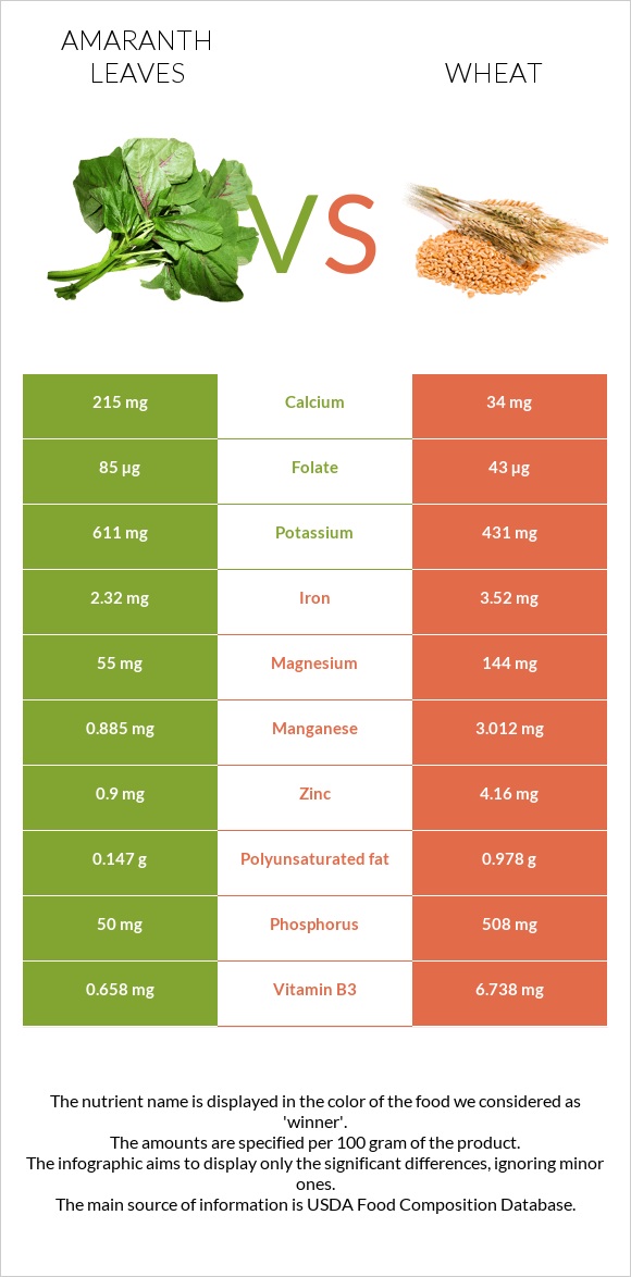 Amaranth leaves vs Wheat infographic