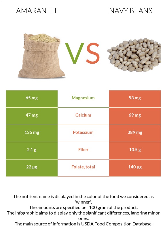 Amaranth grain vs Navy beans infographic