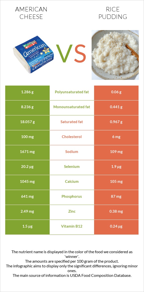 American cheese vs Rice pudding infographic
