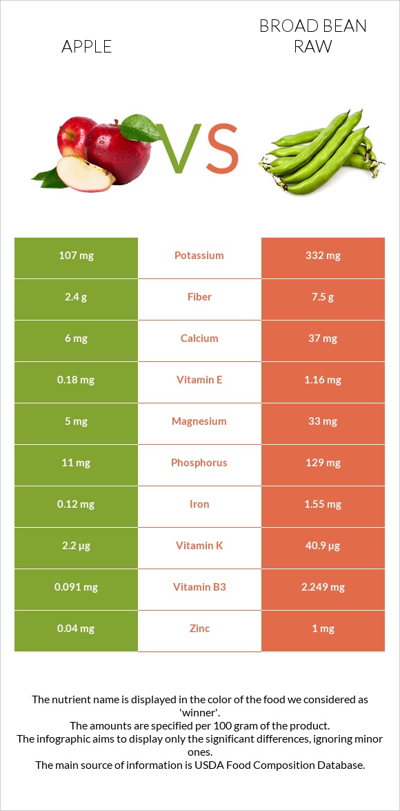 Apple vs Broad bean raw infographic