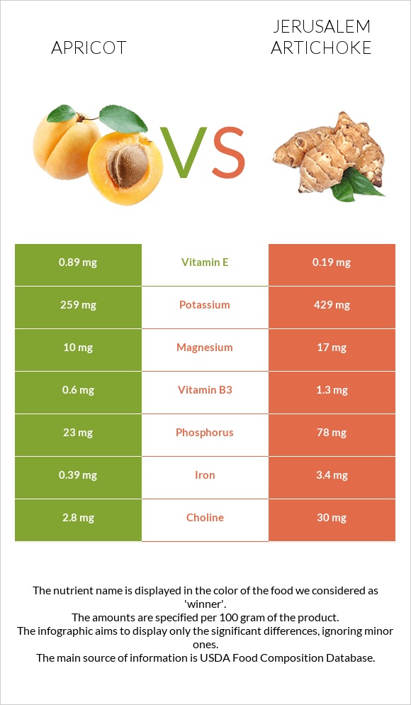 Apricot vs Jerusalem artichoke infographic