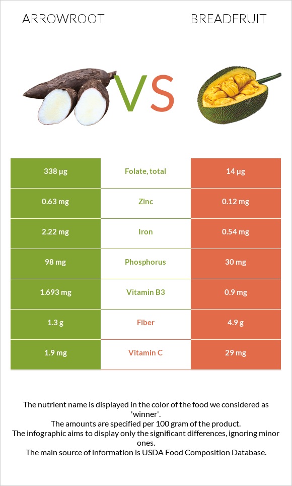 Arrowroot vs Հացի ծառ infographic