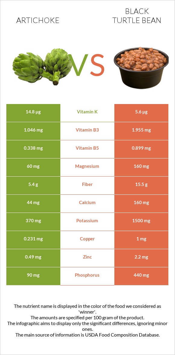 Artichoke vs Black turtle bean infographic