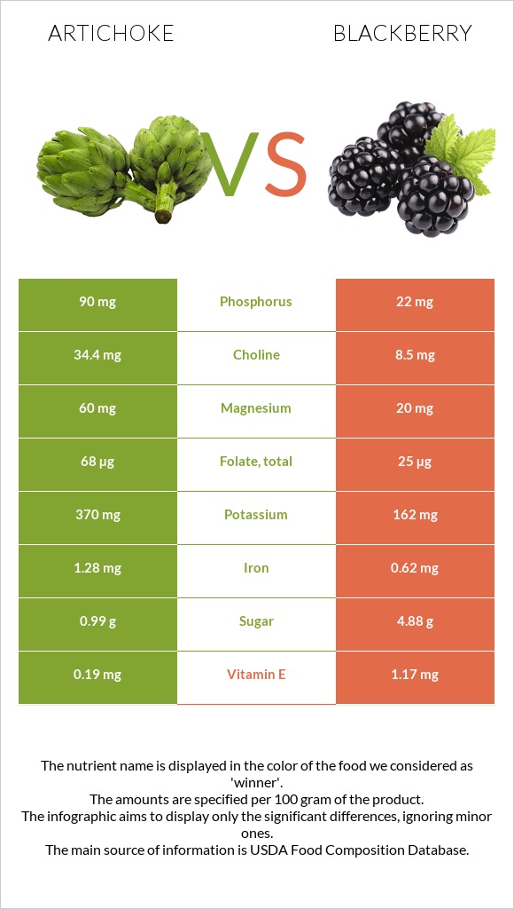 Artichoke vs Blackberry infographic