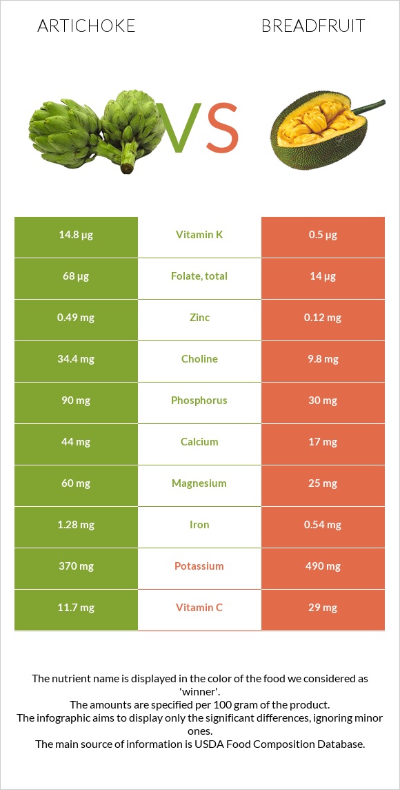 Artichoke vs Breadfruit infographic