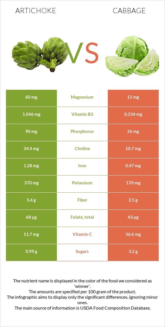 Artichoke vs Cabbage infographic