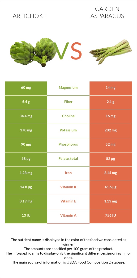 Artichoke vs Garden asparagus infographic