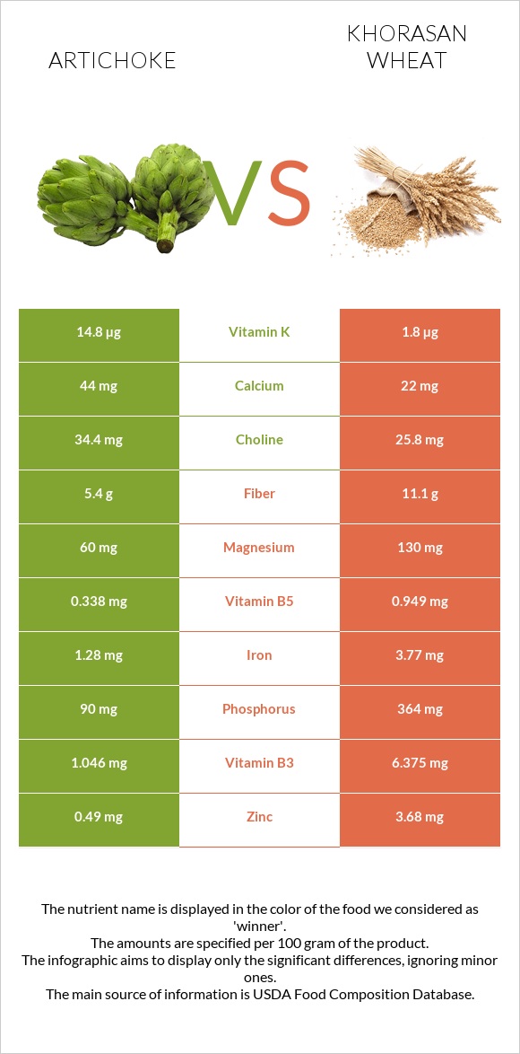 Artichoke vs Khorasan wheat infographic