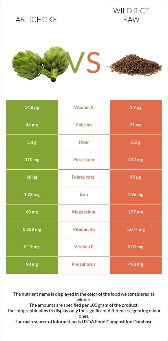 Artichoke vs Wild rice raw infographic