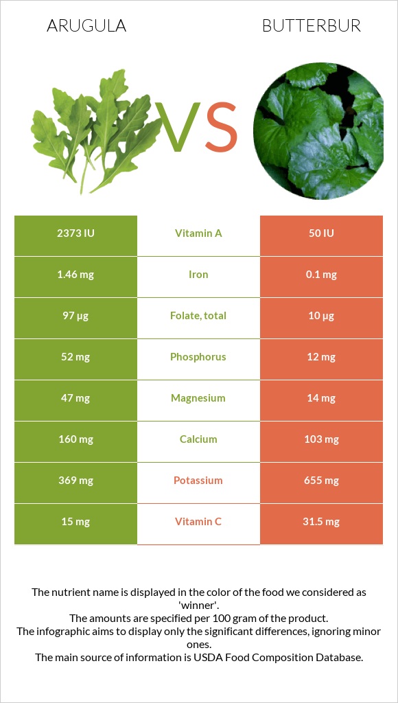 Arugula vs Butterbur infographic