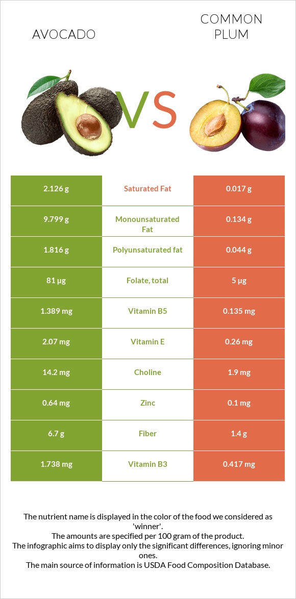 Avocado vs Common plum infographic