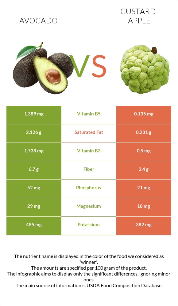 Avocado vs Custard apple infographic