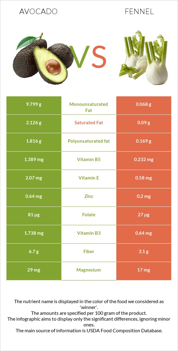 Avocado vs Fennel infographic