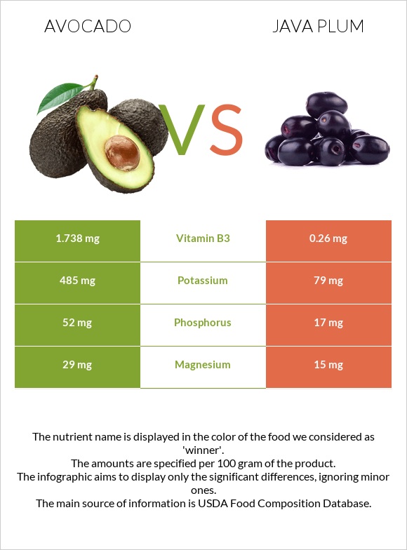 Avocado vs Java plum infographic