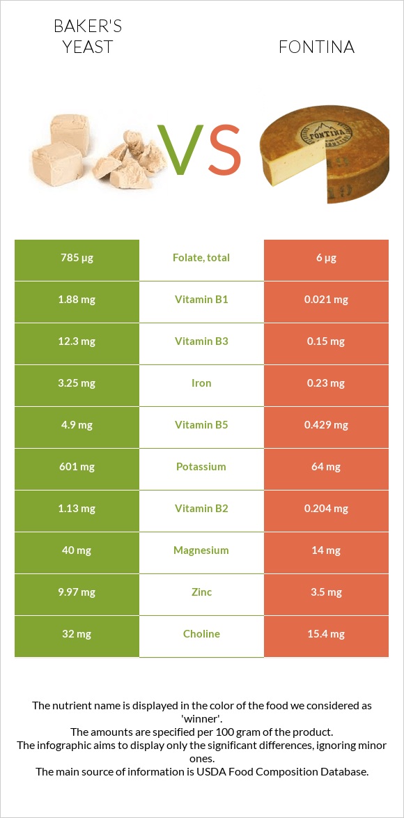 Բեյքերի խմորիչ vs Ֆոնտինա պանիր infographic