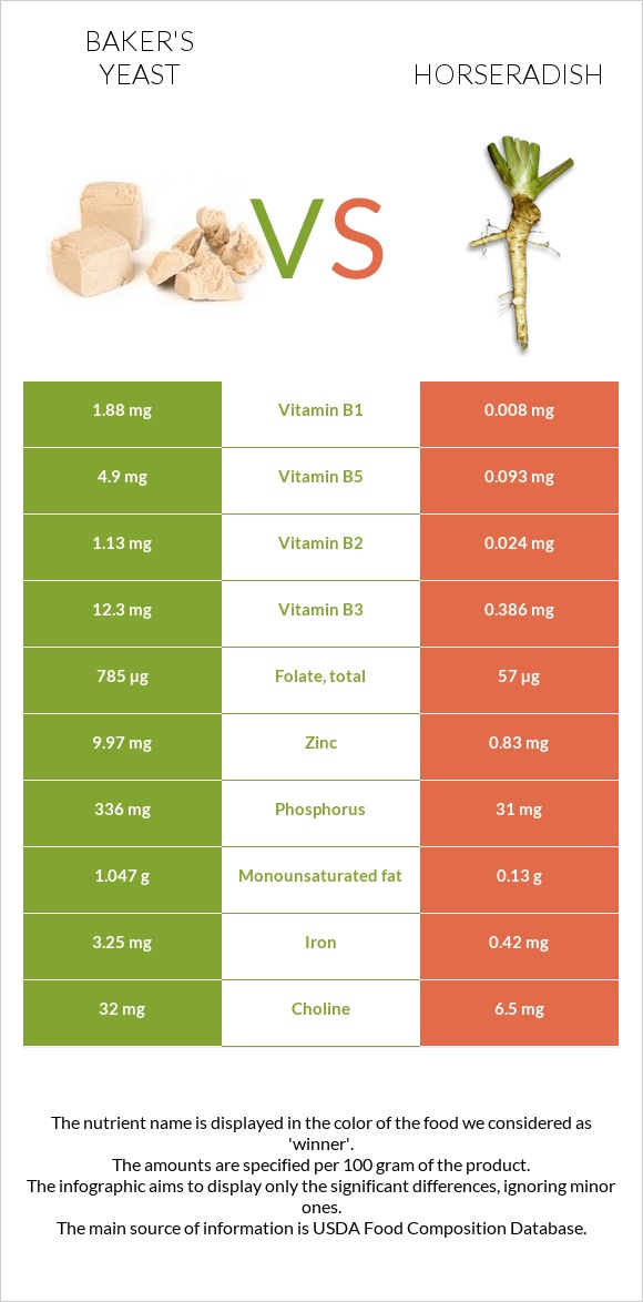 Baker's yeast vs Horseradish infographic