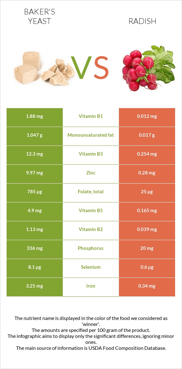 Baker's yeast vs Radish infographic