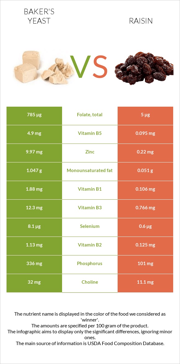 Baker's yeast vs Raisin infographic