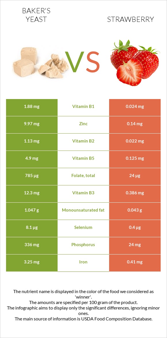 Baker's yeast vs Strawberry infographic