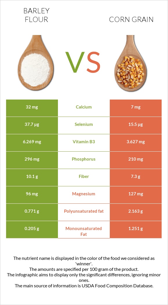 Barley flour vs Corn grain infographic