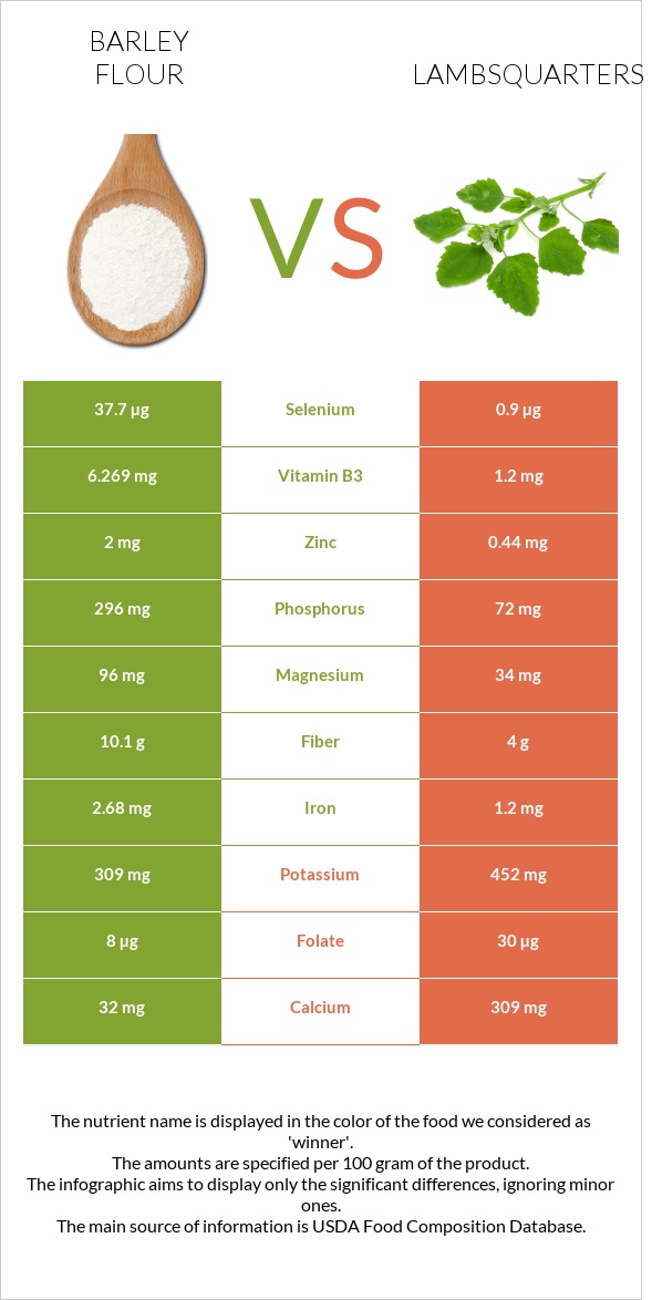 Barley flour vs Lambsquarters infographic