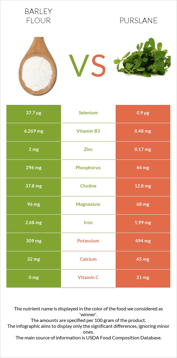 Barley flour vs Purslane infographic