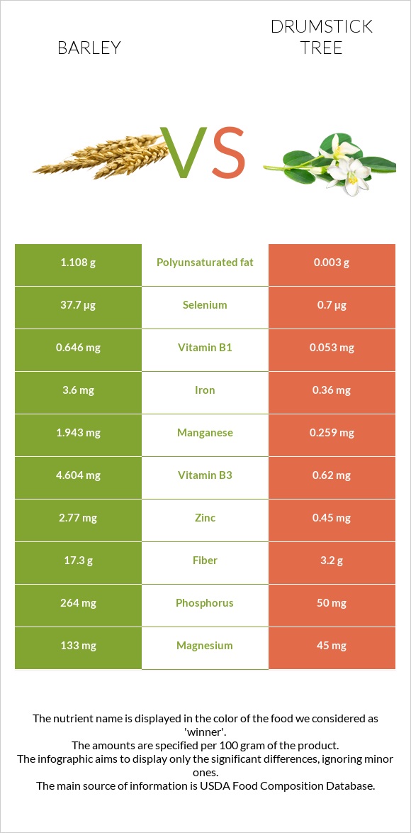 Barley vs Drumstick tree infographic