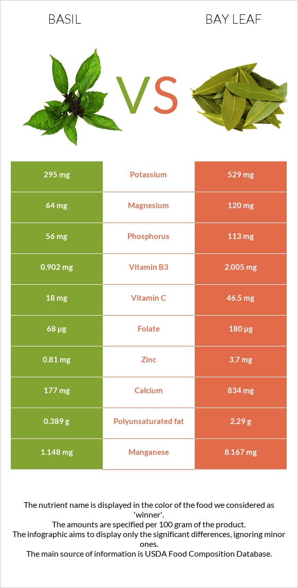 Basil vs Bay leaf infographic