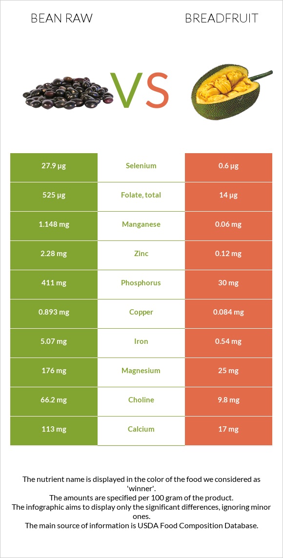 Bean raw vs Breadfruit infographic