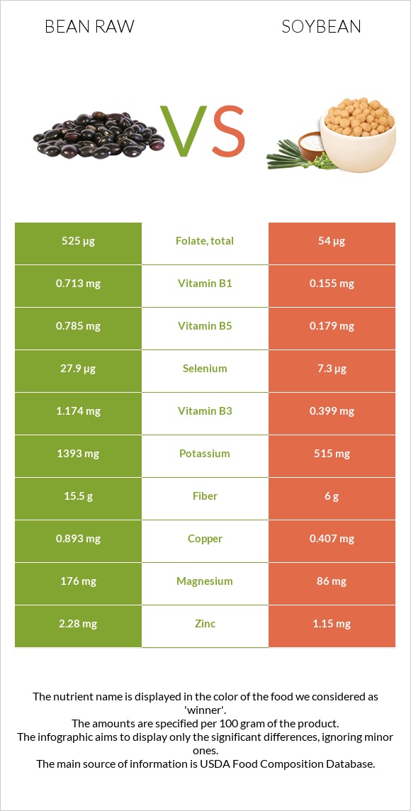 Bean raw vs Soybean infographic